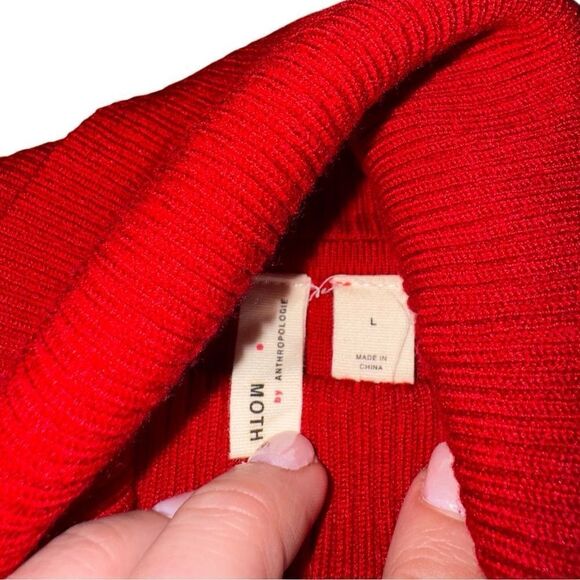 Moth by anthropologie Women's Red Fitted Turtle Neck Button Sweater Size Large - Picture 4 of 7